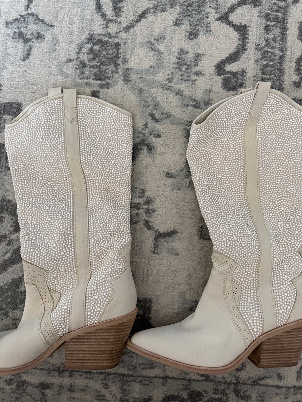 Dolce Vita Cream Embellished Western Heeled Boots